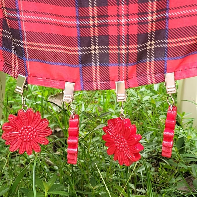 TwoFish Home Set of 4 Red Sunflower Resin Table Cover Tablecloth Weights Clips - Image 2