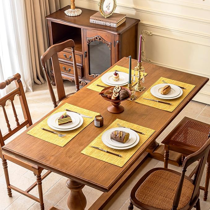 KXN Placemats Set of 8, Dual-Layer Thickened Faux Linen Table Mats, Heat - Image 7