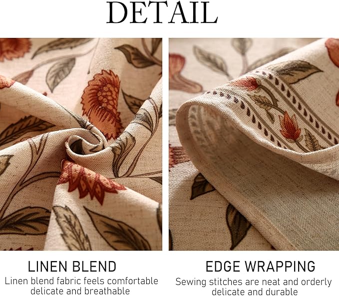 ISAENNE Designer French Rectangular Tablecloth, Linen Orange Floral Pattern - Image 6