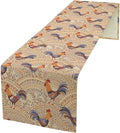 Cute Roosters Table Runner, Boho Rustic Cock Chicken Vintage Arch Floral Plants by JanJCurt