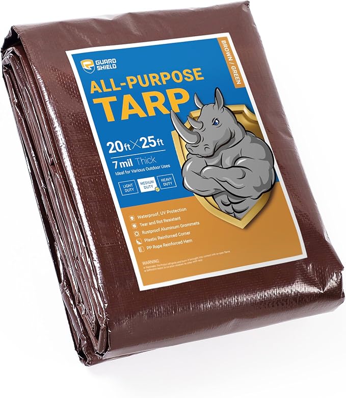 GUARD SHIELD Brown/Green Tarp 20x20 Feet Medium Duty Outdoor Waterproof Multi by GUARDSHIELD