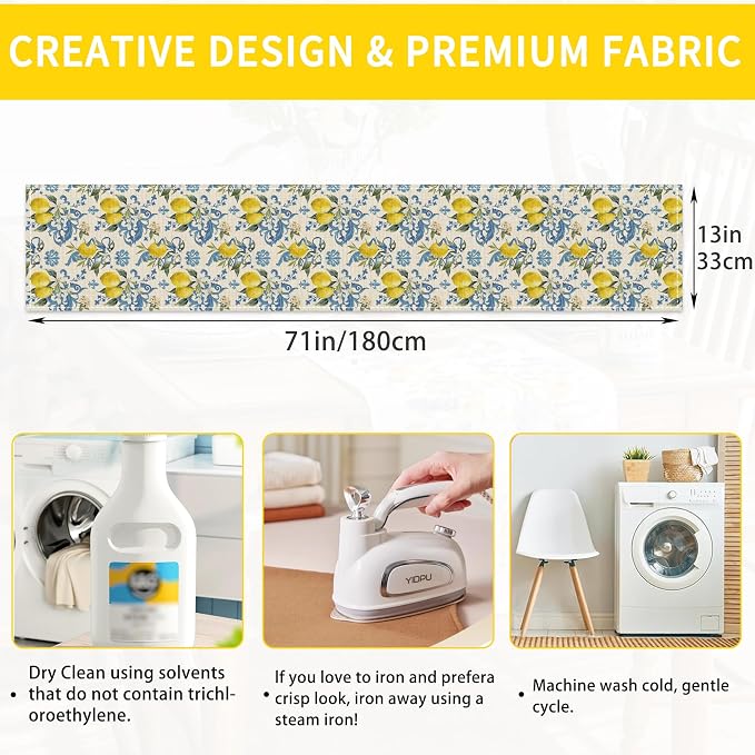 Lemon Flower Table Runner Dresser Scarves Seasonal Linen Tablerunner - Image 2