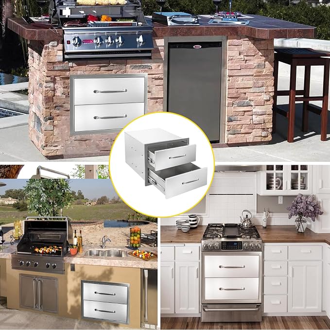 Outdoor Kitchen Drawers 18" W x 15" H x 23" D Flush Mount Double layer BBQ - Image 6