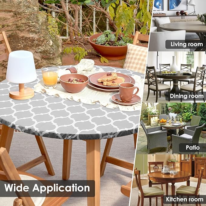 2 Pcs Round Picnic Tablecloth, Waterproof Elastic Fitted Table Covers, Elastic - Image 7