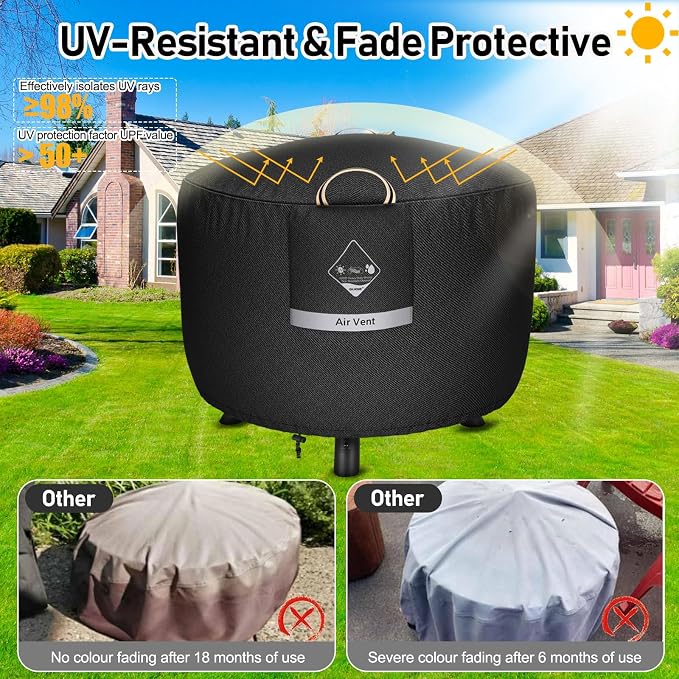 QH.HOME Fire Pit Cover Round Super Waterproof, Premium Fading Resistant - Image 5