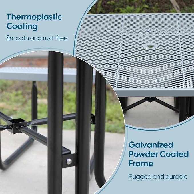 46" Square Picnic Table W/Benches, Heavy Duty Metal Picnic Table Set - Image 4