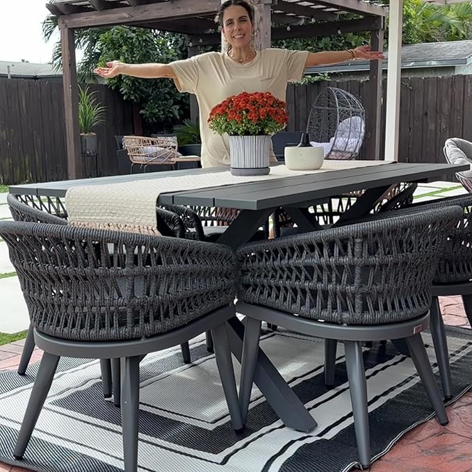 PURPLE LEAF 7 Pieces Outdoor Dining Set All-Weather PE Rattan Outdoor Patio - Image 2
