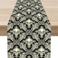 Skull Table Runner, Retro Antique Gothic Damask Pattern Classic Halloween Boho by Unknown