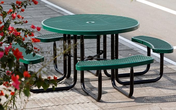 46'' Round Metal Picnic Table for Outdoors, Commercial Steel Metal Picnic Tables - Image 2