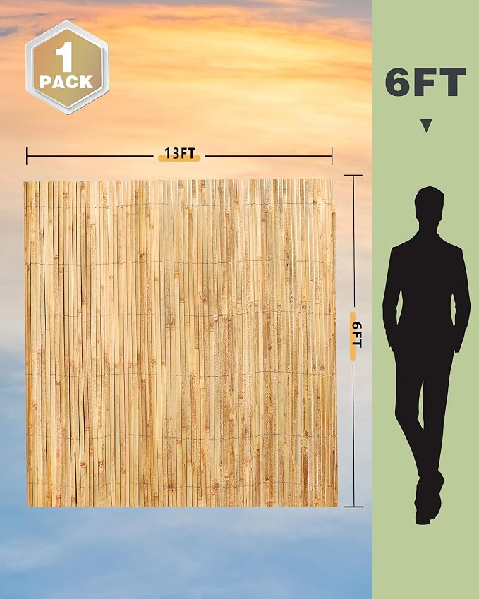 Bamboo Privacy Fence Roll 6ft x 13ft, Natural Bamboo Slat Screening Panels - Image 2