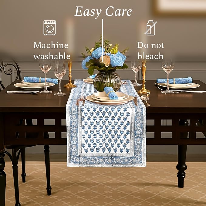 CPC Cotton Table Runner 16x108 Inch Block Printed Long Fall Table Runner - Image 2