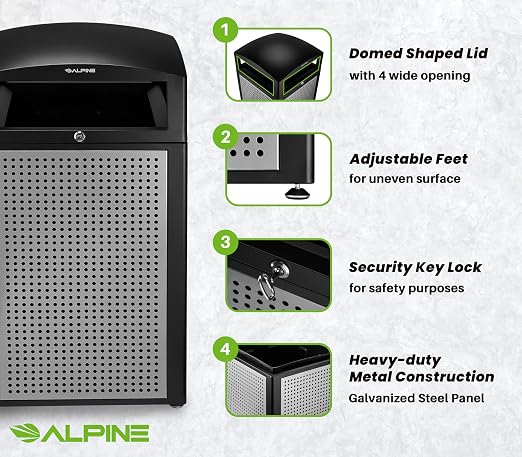 Alpine Industries 40 Gallon Commercial Outdoor Trash Can, Metal - Image 4