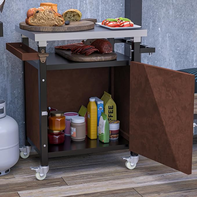 Outdoor Grill Cart with Stainless Steel Tabletop, Patio Kitchen Island with - Image 8