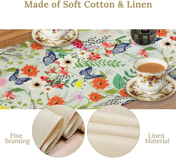 Butterfly Table Runner, Colorful Wildflower Butterfly Spring Table Runner - Image 4