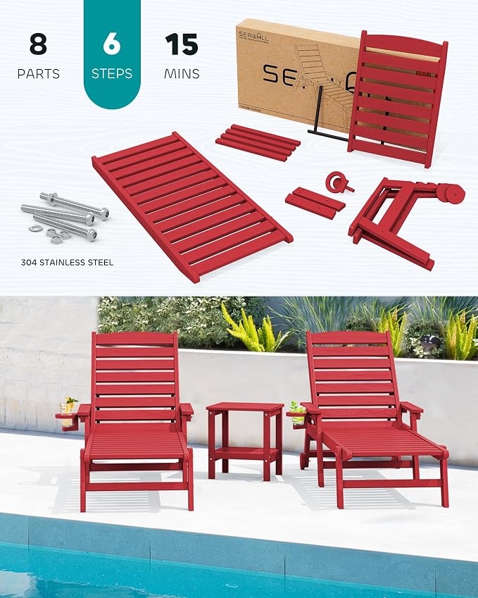 SERWALL Patio Chaise Lounge Chair, Poly Lounge Chair - Image 5