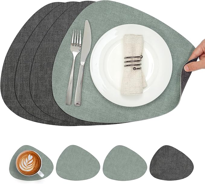 Placemats and Coasters, Washable Reversible Placemats Round Faux Leather by Chitomars