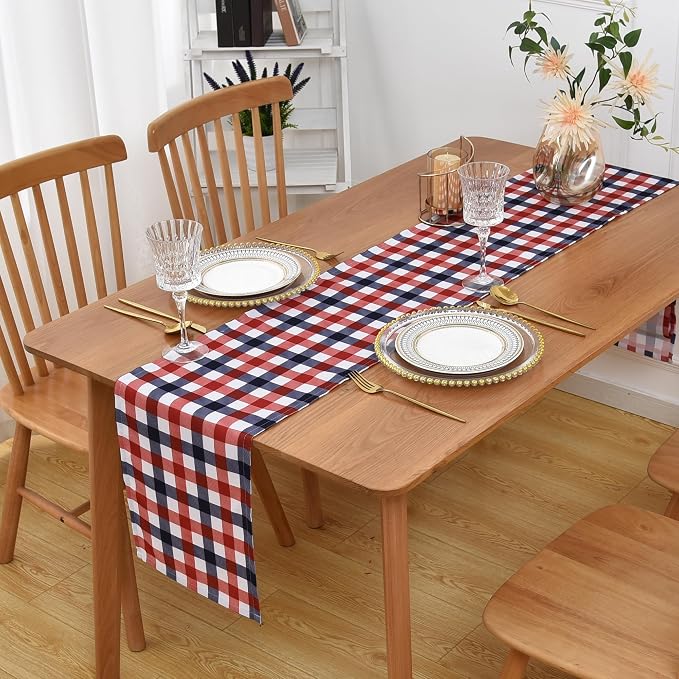 Waterproof Checkered Tablecloth Runner Fabric - Image 8
