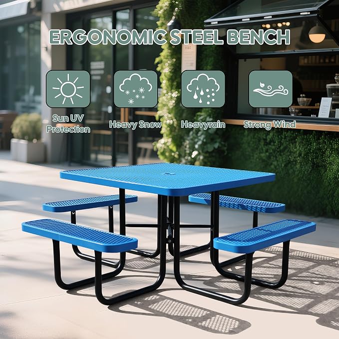 46'' Square Picnic Table for Outdoors, Commercial Steel Metal Picnic Tables - Image 6