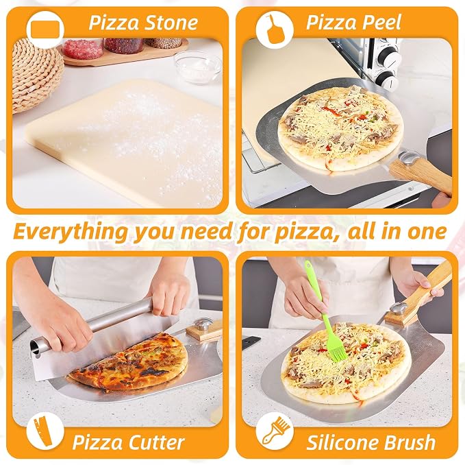 Pizza Stone 5 PCS Set, 15 x 12" Large Rectangle Pizza Stone Set - Image 6