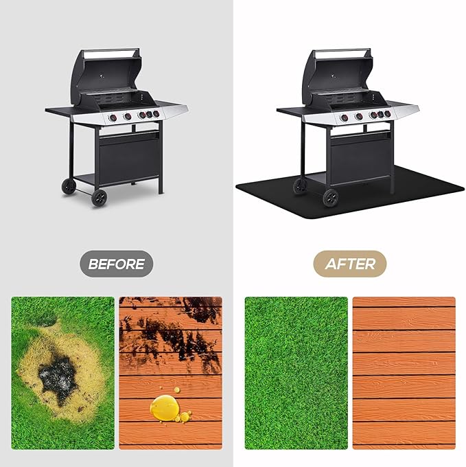Grill Floor Mat, Heat-Resistant Silicone Coated, 24 x 42 Inch Black