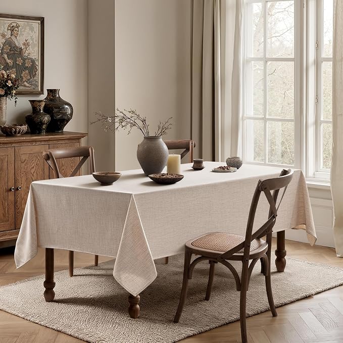 MIULEE Natural Linen Polyester Tablecloth 60x120 Inch Spring Rectangle Table - Image 4