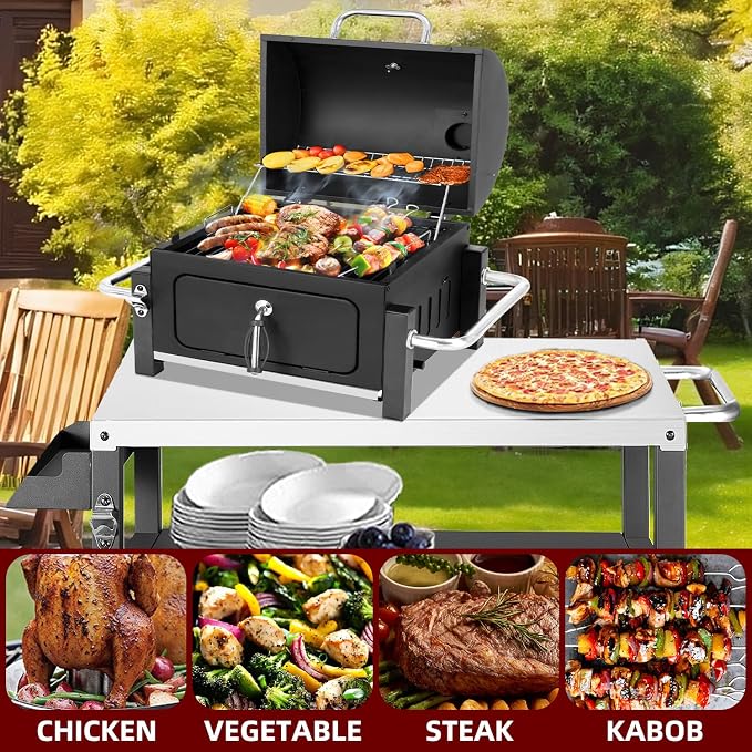 Portable Charcoal Grill, Tabletop Outdoor Barbecue Smoker, Small BBQ Grill - Image 2
