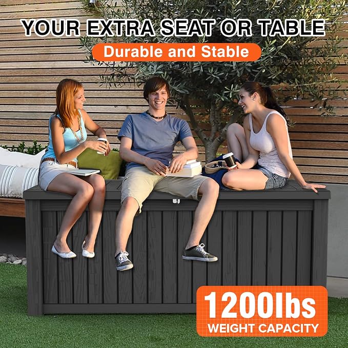 Outdoor Storage Box Waterproof Large, 180 Gallon Lockable Resin Deck Box - Image 7