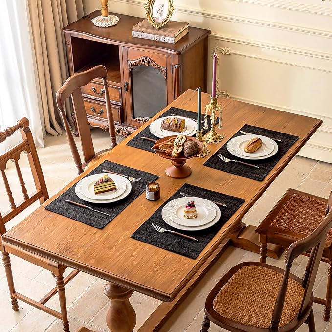 KXN Placemats Set of 6, Dual-Layer Thickened Faux Linen Table Mats, Heat - Image 7