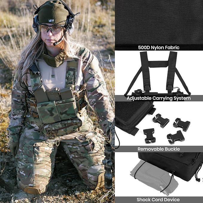 Tactical Chest Rig, MOLLE Compatible Plate Carrier System, 5.56/7.62 Mag Pouches - Image 3