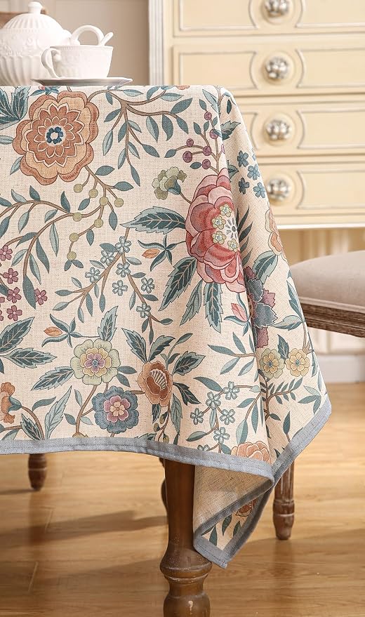 Designer Vintage Linen Long Rectangle Tablecloth, William Morris Floral - Image 8