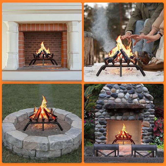 Fireplace Grate 17 Inch, Solid Steel Heavy Duty Fireplace Log Holder - Image 8