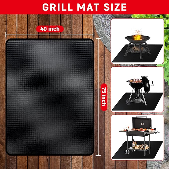 Grill Floor Mat 75x40 Inch Fiberglass Double-Sided Heat-Resistant