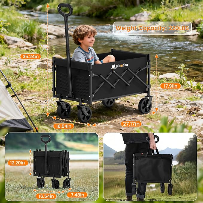 Collapsible Wagon with Wheels, 220 lbs Wagons Carts Foldable Wagon Cart with - Image 7