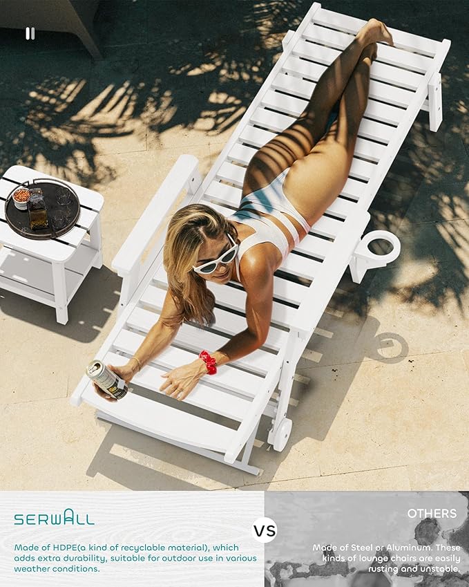 SERWALL Patio Chaise Lounge Chair, Poly Lounge Chair - Image 6