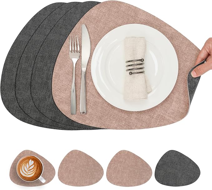 Placemats and Coasters, Washable Reversible Placemats Round Faux Leather by Chitomars
