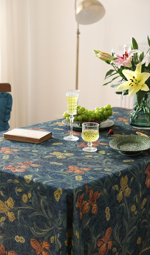 patdrea Designer Vintage Dark Blue Linen Square Tablecloth, French Rustic - Image 9