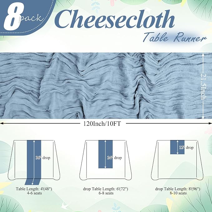 8 Packs Cheesecloth Table Runner 10FT Long Boho Gauze Fabric Table Runner - Image 2