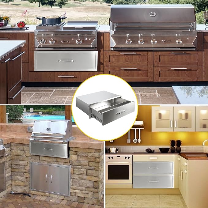 Outdoor Kitchen Drawers 30" W x 10" H x 23" D Flush Mount BBQ Single Drawers - Image 6