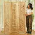 Room Divider Wood Carved Wall Divider Indoor Folding Bohemian Style Portable by Svimi