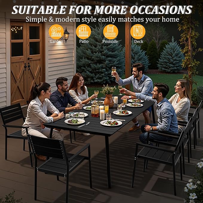 95" Patio Outdoor Dining Table for 8-10, Weather-Resistant Wood-Grain Top - Image 4