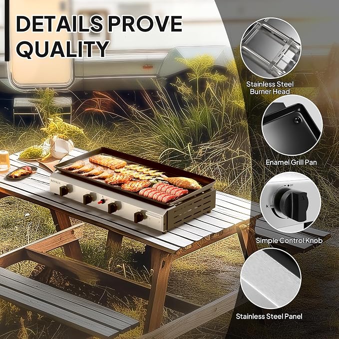 ROVSUN 4 Burner Portable Propane Griddle - Image 3