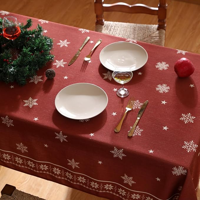ISAENNE Designer Christmas Red Rectangular Tablecloth, Linen Table Cloth - Image 9