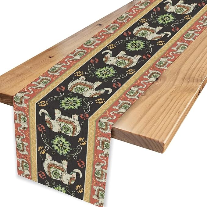 Boho Elephant Table Runner, Rustic African Tribe Indian Diwali Floral Ethnic - Image 4