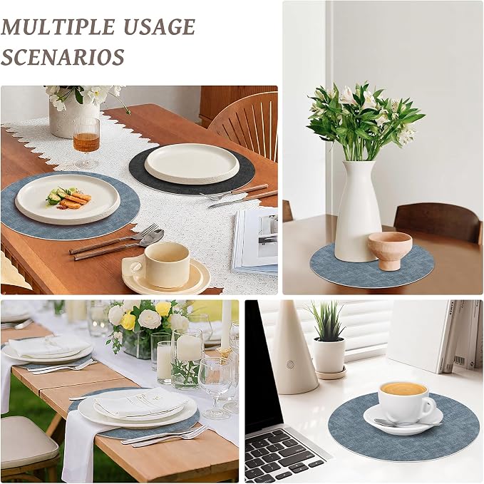 13" Round Placemats Set of 6, NCUE Dual-Sided Faux Leather Heat Resistant Table - Image 7