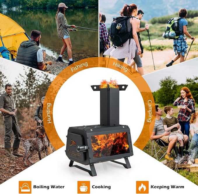 Camping Wood Stove, Portable Wood Burning Stove wtih X-shaped Pot Holder - Image 7