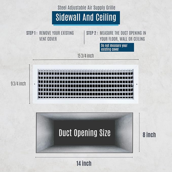Fits 14x8 Duct Opening Steel Adjustable Air Supply Grille by Handua | Register - Image 3