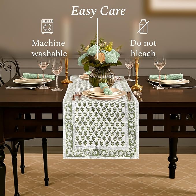 CPC Cotton Table Runner 16x90 Inch Block Printed Long Fall Table Runner - Image 2