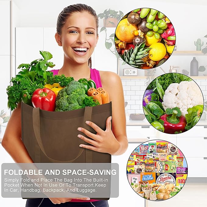 WISELIFE Reusable Grocery Shopping Bags 10 Pack Large Foldable Tote Bags Bulk - Image 6