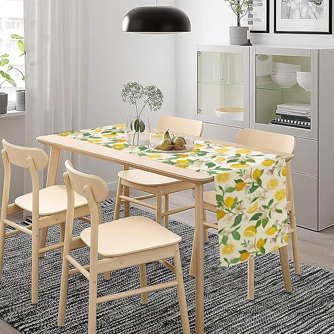 Yellow Lemon Table Runner, Spring Floral Summer Fruits Print Table Decoration - Image 5