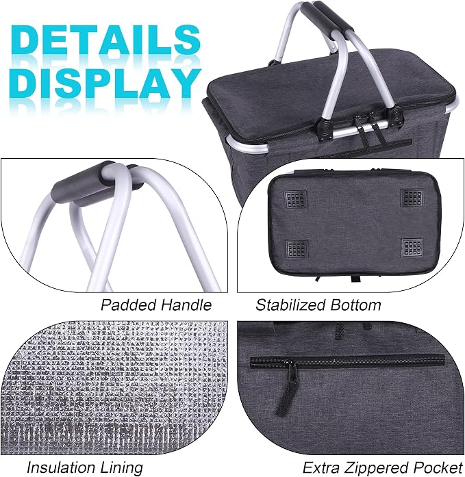 Picnic Basket, SIYUAN Collapsible Market Basket Insulted Cooler - Image 4